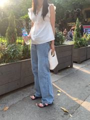 成瀬愛里さん ダメージ加工 ワイドデニムパンツ ライトブルー 成瀬