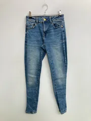ZARA ザラ デニムパンツ EUR 34 ブルー フルレングス 無地 スキニー・タイト テーパード ハイウエスト ヴィンテージ