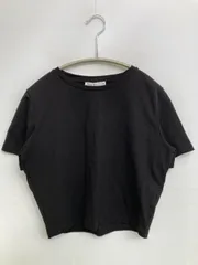 ZARA ザラ Tシャツ/カットソー USA M ブラック 無地 ショート丈 半袖 クルーネック(丸首)