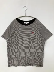 U.S. POLO ASSN. ユーエスポロアッスン Tシャツ/カットソー L ブラック ボーダー柄 ワンポイント ブランドロゴ 刺繍 ミドル丈 半袖 クルーネック(丸首)