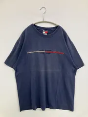 TOMMY JEANS トミージーンズ Tシャツ/カットソー L ネイビー 無地 ブランドロゴ 刺繍 前面プリント ミドル丈 半袖 クルーネック(丸首)