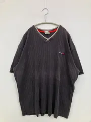 TOMMY JEANS トミージーンズ Tシャツ/カットソー XL/XG/XG ブラック 無地 ワンポイント ミドル丈 半袖 Vネック