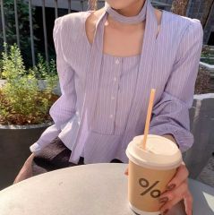 新品 PARTIMENTO WOMEN ストライプ リボン シャーリング シャツ - メルカリ