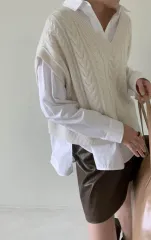 UMER ケーブルニット ベスト ロング 白