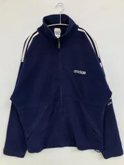 adidas アディダス ブルゾン M ネイビー ボア ワンポイント ブランドロゴ ライン柄 ミドル丈 フードなし ジップアップ