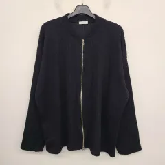 120/4XL バイウール モノ ツーウェイ ゴージ ニット ジップアップ カーディガン