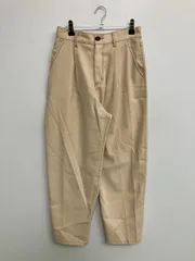 チノパンツ L ベージュ クロップド・半端丈 無地 ワイド・ルーズ ハイウエスト テーパード ウエストゴム・紐 センタープレスあり