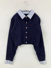 continuer de NICE CLAUP コンティニューデナイスクラップ カーディガン/ボレロ F ネイビー ナイロン ニット 無地 ストライプ柄 刺繍 ショート丈 長袖