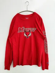 Champion チャンピオン Tシャツ/カットソー L レッド 前面プリント ブランドロゴ ミドル丈 長袖 クルーネック(丸首)