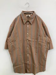UNIQLO U ユニクロユー シャツ/ブラウス L ブラウン コットン ストライプ柄 ミドル丈 半袖 レギュラーカラー