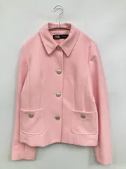 ZARA ザラ ノーカラージャケット USA M ピンク 無地 ショート丈