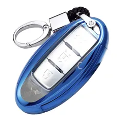 [MKMC] スマート キーケース TPU 素材 キーレスカバー 三菱 車 デリカミニ ekクロス ekスペース ekワゴン 日産 ノート キックス 対応 (ブルー)