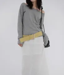 オフショルダー長袖Tシャツ グレー