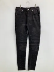 LAKENZIE デニムパンツ X SMALL ブラック フルレングス 無地 スキニー・タイト テーパード レギュラー ヴィンテージ クラッシュ・ダメージ