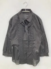 COMME CA ISM コムサイズム シャツ/ブラウス L ブラック コットン 無地 フリル リボン ミドル丈 長袖 レギュラーカラー ボウタイ襟