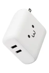 エレコム モバイルバッテリー コンセント一体型 5000mAh 12W出力 2ポート USB-A×2 折りたたみ式プラグ 機内持ち込み可 [iPhone Android 等対応] しろちゃん ホワイトフェイス DE-A [ホワイトフェイス] [5000mAh]