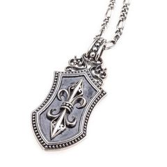 [Brand New] [Ishiki] Shield Fleur-de-lis Silver 925 Necklace, Flare Shield, Men's, with Bag [502svn] 1