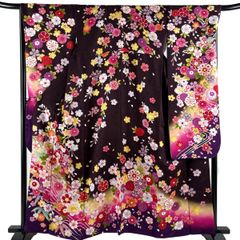 新品】振袖 深紫 満開の桜と梅 レトロモダン 豪華総柄 成人式 結婚式
