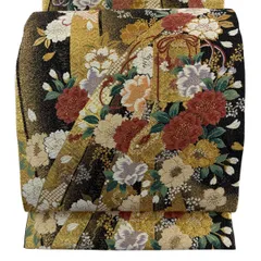 袋帯 秀品 やまと 貝桶 草花 金糸 箔 金色 六通 正絹 【中古】のサムネイル