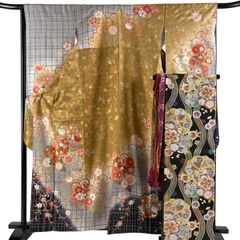 振袖 身丈157.5cm 裄丈63.5cm S 袷 手鞠 桜 ぼかし 箔 黒 正絹 秀品