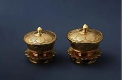 蔵出し特価真鍮本金メッキ3寸仏具吊灯籠丁足本金色 2個セット定価 