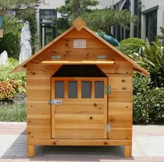 屋外用 木製 天然木 犬小屋 ペットハウス ドッグハウス 犬舎 三角屋根 脚付き 小型犬 中型犬 通気性 組み立て 夏は涼しく冬は暖かいのサムネイル