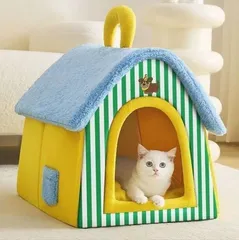 ペットベッド ペットハウス 犬猫用 室内用 オールシーズン ふわふわ クッション付き犬小屋 屋根付き 猫 テント おしゃれ 洗える 折りたたみ可用品ぐっすり眠れる 寝床 休憩所【サイズ】 Mのサムネイル