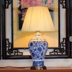全銅青花磁 リビング 書斎寝室ベッドサイド現代新中国式リモコン調光 陶磁器ランプ 全銅青花磁、リビング、書斎、寝室、ベッドサイド、現代新中国式