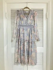 フラワーパターン シフォン ロング丈ワンピース