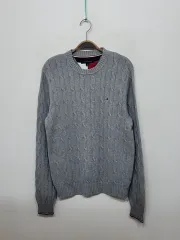 (M) トミーヒルフィガー ケーブル編み ニット グレー トミー ケーブル セーター