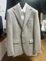 結婚式 新郎 ベージュ シャンパンタキシード ブラウンチェックベスト 