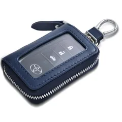 [Tonriga] スマートキーケース メンズ 本革 クリア窓 キーホルダー カバー型 レディース 車キーケース 1つ内側ポケット ファション シンプル ダークブルー