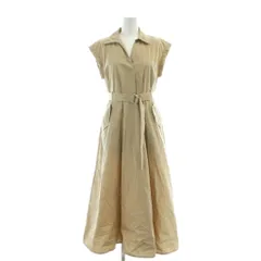 ナチュラルビューティーベーシック NATURAL BEAUTY BASIC 25SS シャツワンピース ロング 半袖 M ベージュ Vネック ベルト付き フレア 017-5140410 /AP