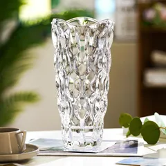 YHOMBES フラワーベース ガラス 花瓶 大きい おしゃれ 透明 広口 花器 北欧 インテリア (クリア-25cm)