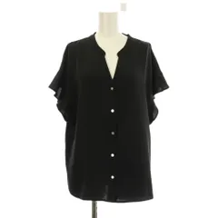 グリーンレーベルリラクシング ユナイテッドアローズ green label relaxing ブラウス シャツ 黒 スキッパーネック フレアスリーブ 半袖 /JP