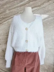白フェイクファー クロップド ニット カーディガン セット 新品