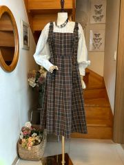 ヴィンテージ レトロ古着 タータンチェックジャンパースカート 飾り