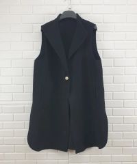 ANAYI リネンオックステーラードジレ 36 ネイビー パールボタン ベスト