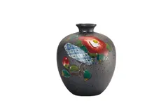 マルサン宮本『九谷焼』6.5号花瓶 黒釉山茶花 AP8-1038