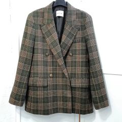 春コーデ】チェック柄 ダブルブレスト ジャケット ブラウン M BEIGE
