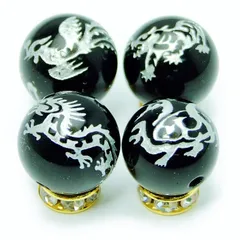 黒銀E14 14mm1set 風水四神 彫 オニキス 天然石 パワーストーンのサムネイル