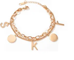 Deelfel ブレスレット レディース ピンクゴールド イニシャル ピングゴールド 18k チタンブレスレット アルファベット 円形 腕輪 シンプルファッション 2連チェーンブレスレット 欧米風のサムネイル