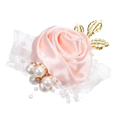 uxcell リストコサージュ 人工花ブレスレット 1個入り ローズリスト花嫁新郎装飾 結婚式 プロム パーティー 記念日用 7x7cm 金色のサムネイル