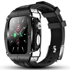 YiMingSun Apple Watch用メタルケース Apple Watchシリーズ9 8 7 45mm用 メンズ 頑丈なケース バンパー 頑丈なメタルカバー バンド付き iWatch 6 5 4 SE 44mm用 (ブラック - シルバー) 0