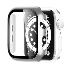 BELIYO 対応 アップルウォッチ カバー 38mm Apple Watch 3/2/1 ケース ガラスフィルム 一体型 日本旭硝子材 ワイヤレス充電対応 高感度タッチ キズ防止 PC素材 全面保護 二重構造 高耐久 高透過率 装着簡? シルバー 1