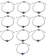 MYSTIC JEWELS - ネイビーブルートルコアイプロテクションブレスレット、調節可能なレッドコード、ラッキーチャーム10個。, 19 cm, ポリエステル, 宝石なしのサムネイル