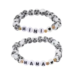 [PATIKIL] 母と娘用 ビーズ付きボウ装飾 ブレスレットセット（2個入り MAMA＆MINI 収納袋付き） 母娘ギフト 黒/黒ハート