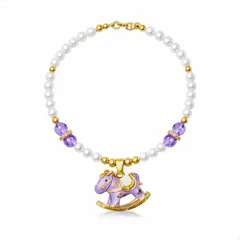 [うるはし] 夢見る木馬 ブレスレット レディース｜18K仕上げ×パール×天然石×エナメル彩色｜パープル アレルギー対応 アート風 ヴィンテージ風 デザイン性 上品 可愛い ギフト 人気 アクセサリー (レトロ)のサムネイル