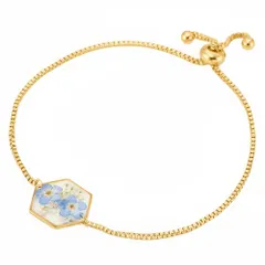 [Chiorgone] Real Forget-Me-Not ブレスレット、アラスカ州花ジュエリー、調節可能なゴールドボックスチェーン、女性用プレスボタニカル記念品 (ゴールド)のサムネイル
