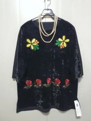 アンローブ 半袖トップス ベロア調 ゴールド刺繍デザイン 国産 美品 